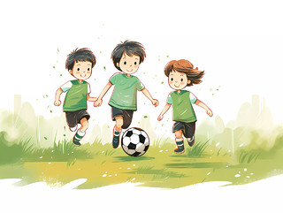 体育教育培训足球招生卡通人物儿童踢足球场景